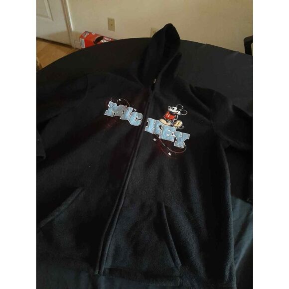 2X 16/18 Disney Mickey Mouse Fleece Jacket Full Zip Hooded Black White Red Blue - Picture 1 of 2
